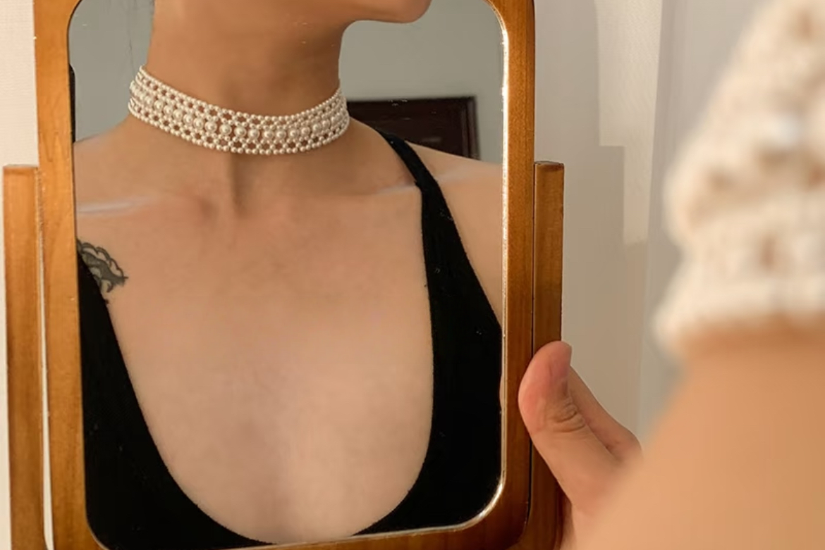 Ribbon Pearl Braided Necklace